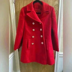 Vintage Country Pacer Women’s Red Pea Coat With Silver Anchor Buttons Rare
